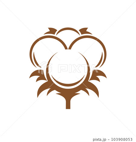 Cotton icon for 100 organic soft fabric, vector cotton flower ball line pictogram. Eco textile and bio natural label, cotton flower outline symbol for agriculture fiber or organic eco clothing 103908053