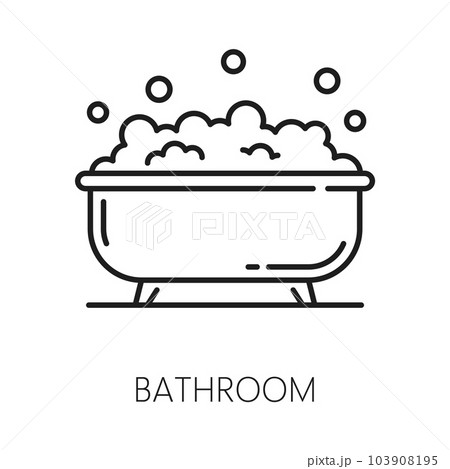 Bathroom tube with foam, hotel service spa procedure thin line icon. Vector body care, spa and cleaning, home interior design element Bathroom tube with foam, hotel service spa procedure thin line icon. Vector body care, spa and cleaning, home interior design element 103908195