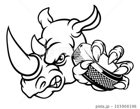 Rhino Ice Hockey Player Animal Sports Mascot 103908196