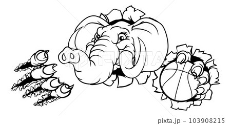 Elephant Basketball Ball Sports Animal Mascot Elephant Basketball Ball Sports Animal Mascot 103908215
