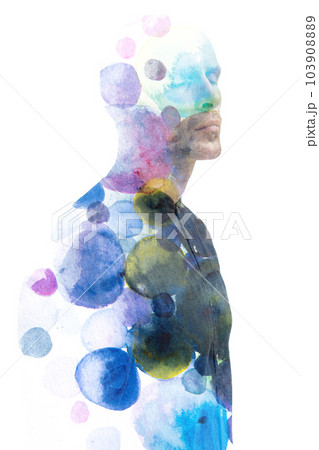 Paintography portrait of a man and watercolor bubbles Paintography portrait of a man and watercolor bubbles 103908889