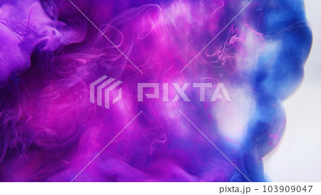 Ink water splash. Color smoke. Esoteric explosion. Pink purple blue fume cloud texture wave on white abstract art background. Ink water splash. Color smoke. Esoteric explosion. Pink purple blue fume cloud texture wave on white abstract art background. 103909047