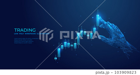 Abstract man touches a candlestick with his index finger. Stock market 103909823