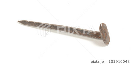 Macro view of rusty nail over white background 103910048