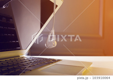 Office leather desk table with computer, supplies Office leather desk table with computer, supplies 103910064