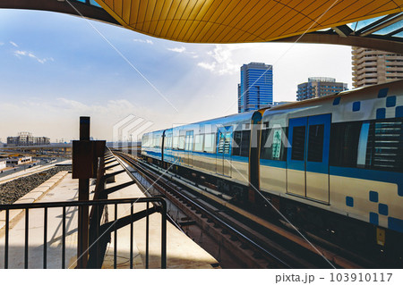Metro railway train in Dubai city in UAE 103910117