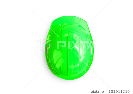 Top view green safety engineer helmet isolated on white background. 103911210