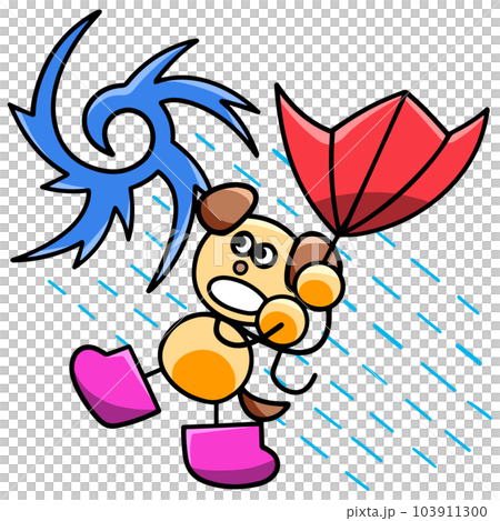 台風の中を歩くわんまるのイラスト 犬 台風の中を歩くわんまるのイラスト 犬 103911300