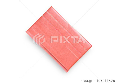 Top view of pink leather notebooks on white background 103911370