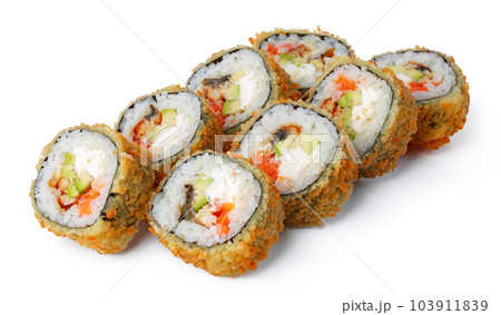 Japanese sushi tempura roll isolated on white Japanese sushi tempura roll isolated on white 103911839