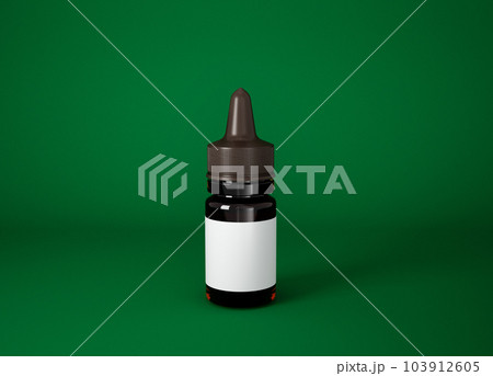Amber glass dropper bottle mockup on green background, 3d rendering 103912605