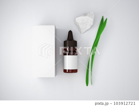 Amber glass dropper bottle mockup with box on gray background, 3d rendering Amber glass dropper bottle mockup with box on gray background, 3d rendering 103912721