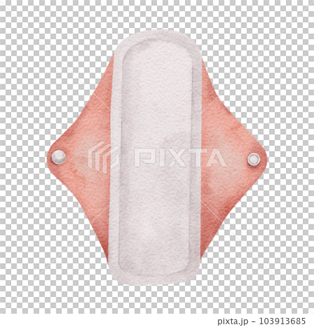 Washable Feminine hygiene products, Clean hygienic reusable pads. Menstrual cycle. Women's Health. Menstruation female hygiene product. Coral color. Hand drawn watercolor illustration for pack 103913685