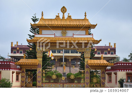 Entrance gate of Ganden Jangtse Monastery, at Tibetan camp, Mundgod Karnataka, India 103914007