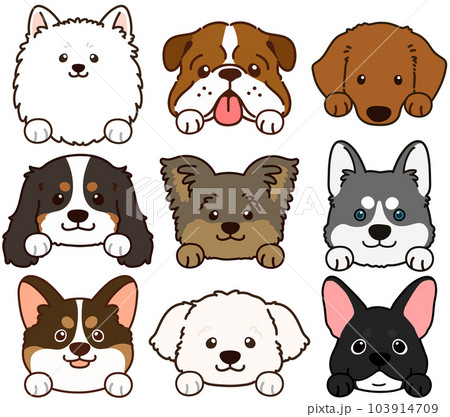シンプルで可愛い犬の顔イラストセットD　前足付き　主線あり 103914709