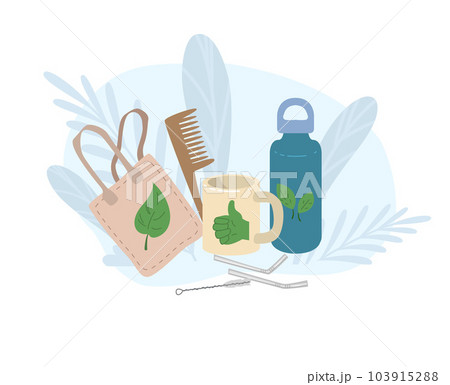 Set of recycling and reusable items flat style, vector illustration 103915288