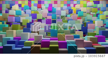 3d rendering abstract background of random shuffled multi-colored cubes 103915687