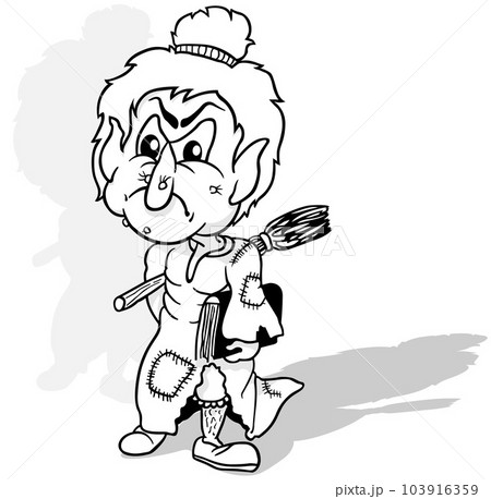 Drawing of an Ugly Witch in Torn Clothes 103916359