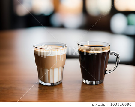 Realistic cozy coffee restaurant: warm lighting details. 103916690