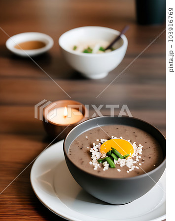 Cozy restaurant with realistic poke bowl. Neutral 103916769
