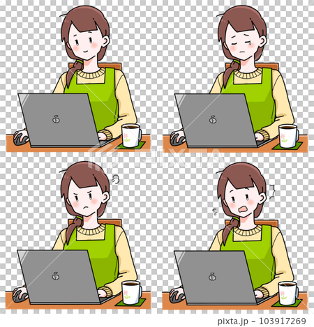 パソコンで作業する主婦 表情セット パソコンで作業する主婦 表情セット 103917269