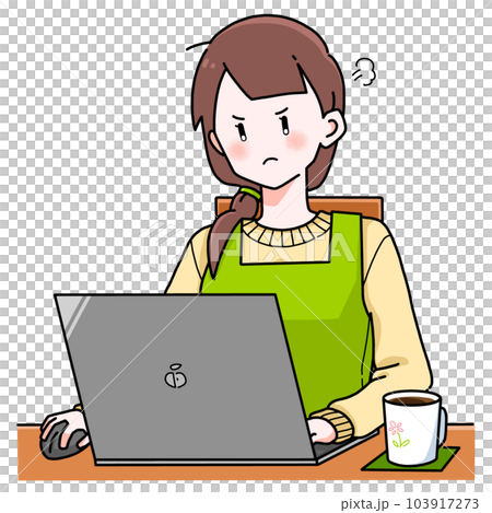 Housewife working on a personal computer angry face 103917273
