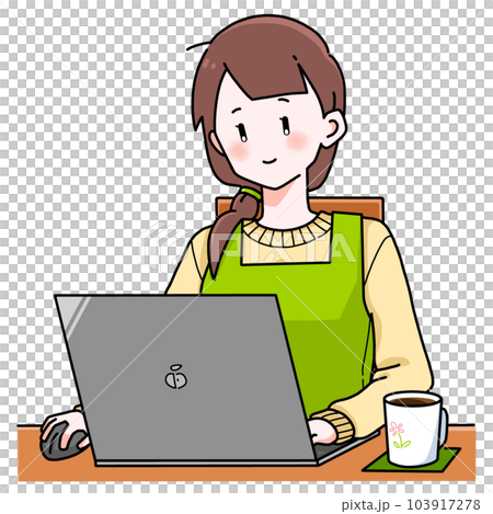 パソコンで作業する主婦 笑顔 103917278