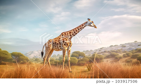giraffe in africa nature, banner, made with Generative AI 103917506