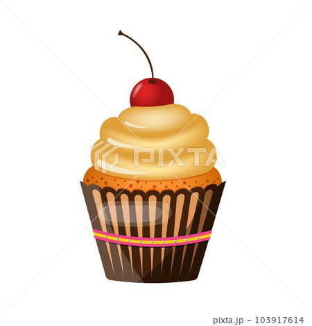 Cupcake. Vintage retro cupcake with cream and cherries. Vector illustration. Cupcake. Vintage retro cupcake with cream and cherries. Vector illustration. 103917614