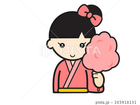 浴衣で綿あめを持つ女の子 103918131