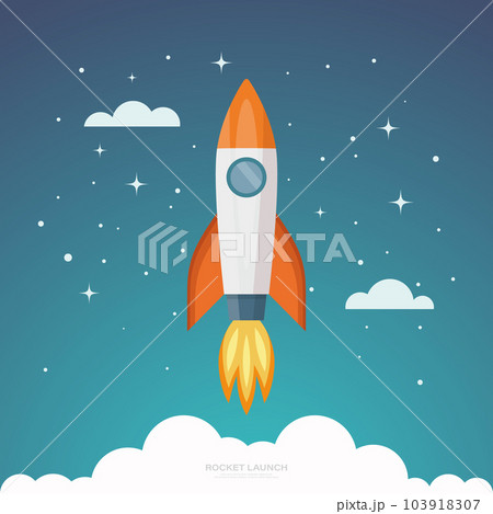 Rocket Launch Icon On Blue Sky Background Stock Illustration