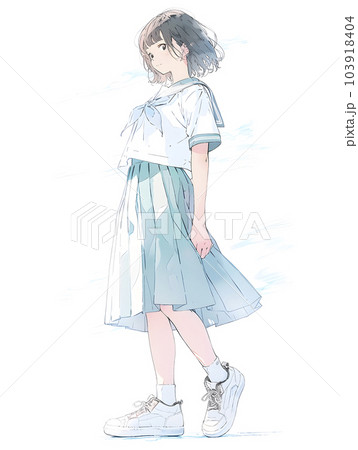 女子高生の立ち姿 全身 アニメイラスト（Generative AI）のイラスト