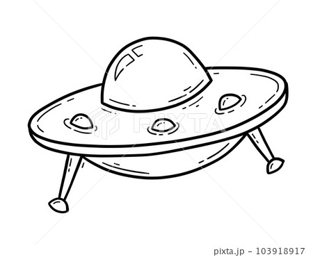 UFO flying saucer, spaceship icon in doodle style 103918917