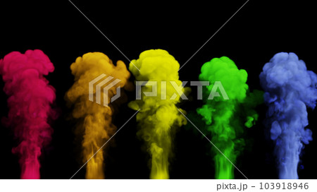 Clouds of multi-colored smoke rise up on a black background. 3d illustration. 103918946