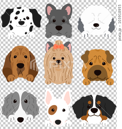 シンプルで可愛い犬の正面顔のイラストセットF  前足付き　主線なし 103918955