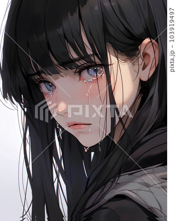 Crying Anime Girl Tears Her Eyes Stock Vector (Royalty Free