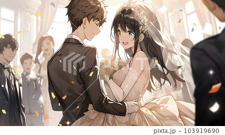 結婚式 幸せそうな新郎と新婦（Generative AI）のイラスト素材