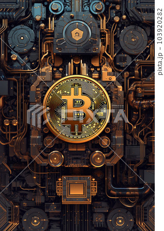 Generative ai. Bitcoin close up illustration 103920282