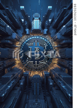 Generative ai. Bitcoin close up illustration 103920288