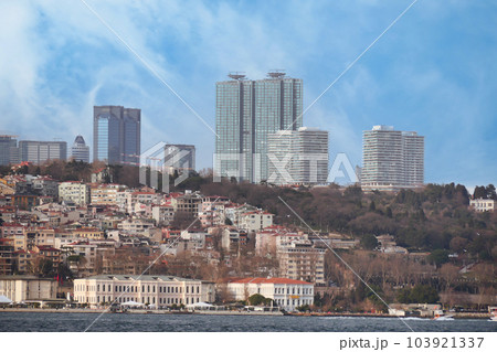 residential buildings on the hillside of the shore of the Bosphorus 103921337