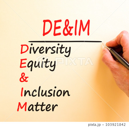 DEI Diversity equity inclusion matter symbol. Concept words DEI diversity equity and inclusion matter on white paper. Beautiful brown background. Business diversity equity inclusion matter concept 103921842