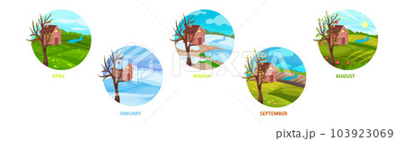 Different Season Months with Nature Landscape Vector Set 103923069