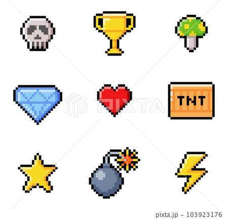 Pixel 8-bit Objects and Video Game Style Element Vector Set Pixel 8-bit Objects and Video Game Style Element Vector Set 103923176