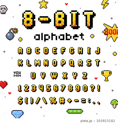 Pixel 8 Bit Font and Alphabet Letters and Numbers Vector Set Pixel 8 Bit Font and Alphabet Letters and Numbers Vector Set 103923182