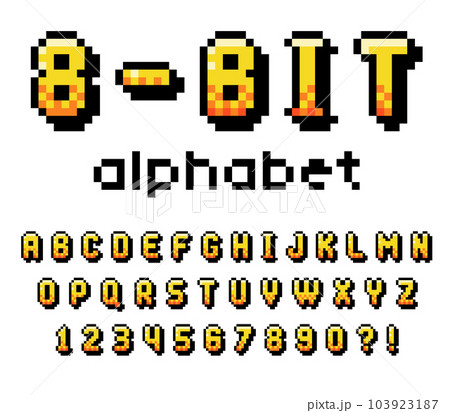 Pixel 8 Bit Font and Alphabet Letters andのイラスト素材