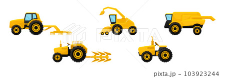 Different Agriculture Machinery and Industrial Farm Equipment Vector Set Different Agriculture Machinery and Industrial Farm Equipment Vector Set 103923244