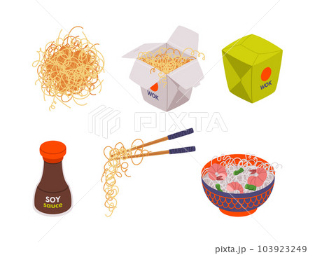 Different Wok Asian Food Ingredient Vector Illustration Set Different Wok Asian Food Ingredient Vector Illustration Set 103923249