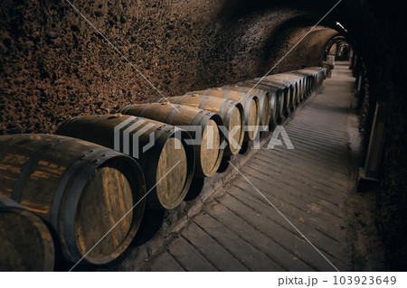 Wine barrels at wine cellar 103923649