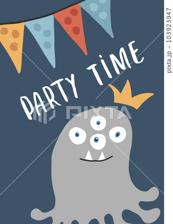 Cute monster birthday greeting card. Vector illustration 103923947