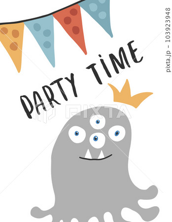 Cute monster birthday greeting card. Vector illustration 103923948